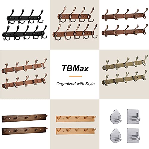 TBMax Coat Rack Wall Mounted with 5 Hooks, 2 Pack Decorative Metal Coat Hook Rail for Coat Hat Towel Purse Robes Mudroom Bathroom Entryway -Antique Copper