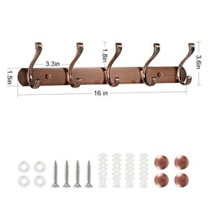 TBMax Coat Rack Wall Mounted with 5 Hooks, 2 Pack Decorative Metal Coat Hook Rail for Coat Hat Towel Purse Robes Mudroom Bathroom Entryway -Antique Copper