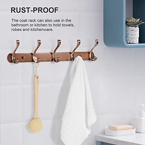 TBMax Coat Rack Wall Mounted with 5 Hooks, 2 Pack Decorative Metal Coat Hook Rail for Coat Hat Towel Purse Robes Mudroom Bathroom Entryway -Antique Copper