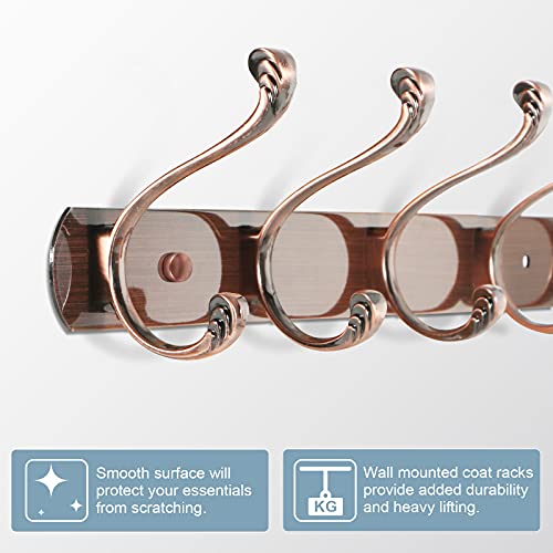 TBMax Coat Rack Wall Mounted with 5 Hooks, 2 Pack Decorative Metal Coat Hook Rail for Coat Hat Towel Purse Robes Mudroom Bathroom Entryway -Antique Copper