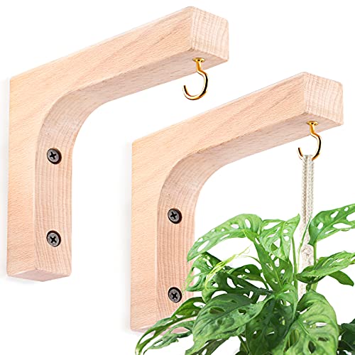 Jantens 2 Pack Hanging Plant Hook, Plant Hangers Indoor, Wooden Hanging Basket Hooks for Indoor Flower Baskets Pot Wind Chime Lanterns Planter