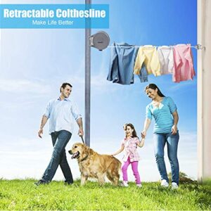 JISUSU 40 Ft Long Retractable Clothesline , Portable Heavy Duty Outdoor Washing Line with Wall Mount,