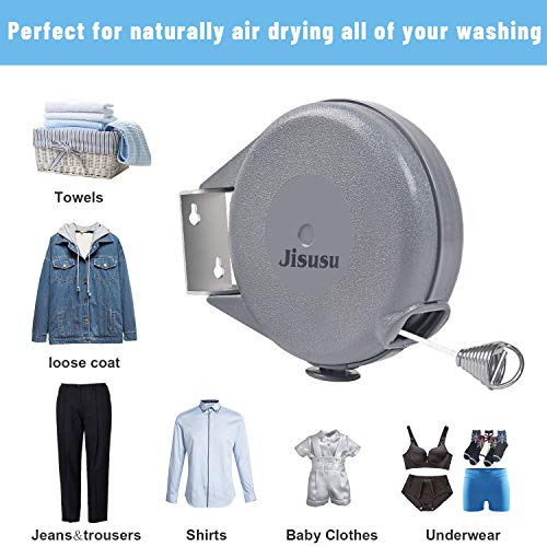 JISUSU 40 Ft Long Retractable Clothesline , Portable Heavy Duty Outdoor Washing Line with Wall Mount,