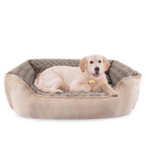 joejoy rectangle dog bed for large medium small dogs machine washable sleeping dog sofa bed non-slip bottom breathable soft puppy bed durable orthopedic calming pet cuddler, multiple size, beige