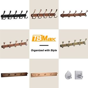 TBMax Coat Rack Wall Mounted - 2 Pack Sturdy Metal Coat Hook Rail with 5 Tri Hooks for Coat Hat Towel Purse Robes Mudroom Bathroom Entryway -Black