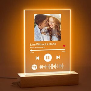 veelu personalized acrylic song with photo - customized spotify music plaque - custom transparent picture album cover scannable spotif code night light - customized gifts for lovers