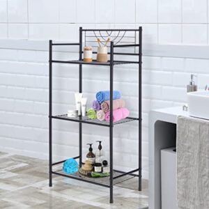 kimzda 3-tier metal shelf free standing bathroom tower storage rack corner rack for bathroom laundry kitchen office, with 4 pieces coat hook, black