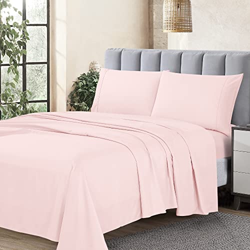 Cathay Home Essentials Ultra Soft Hypoallergenic Wrinkle Resistant Double Brushed Microfiber Bedding Sheet Set, Blush, 4 pcs, Queen