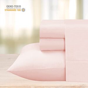 Cathay Home Essentials Ultra Soft Hypoallergenic Wrinkle Resistant Double Brushed Microfiber Bedding Sheet Set, Blush, 4 pcs, Queen