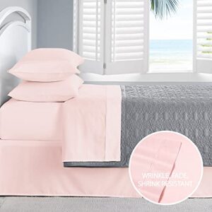 Cathay Home Essentials Ultra Soft Hypoallergenic Wrinkle Resistant Double Brushed Microfiber Bedding Sheet Set, Blush, 4 pcs, Queen