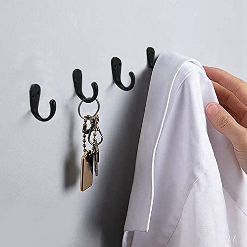 SOEAEODG 10 Pieces Wall Mounted Coat Hook Robe Hook Flat Black Towel Holder for Bathroom, Bathroom Accessories and 22Pieces Screws for Bath Kitchen Garage Single Coat Hanger (Black Color)