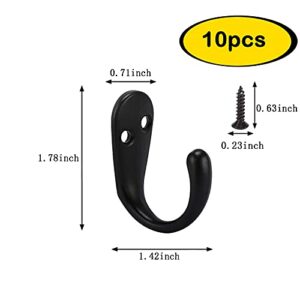 SOEAEODG 10 Pieces Wall Mounted Coat Hook Robe Hook Flat Black Towel Holder for Bathroom, Bathroom Accessories and 22Pieces Screws for Bath Kitchen Garage Single Coat Hanger (Black Color)