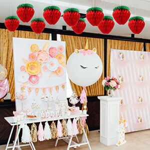 Skylety 10 Pieces 6 Inch Paper Strawberry Honeycomb Ball Tissue Paper Strawberry Ball for Strawberry Birthday Party Decoration (Red)