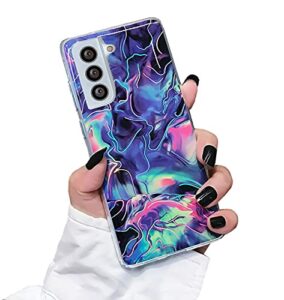 sunswim for galaxy s21 plus case protective cover marble phone case for women girls sparkle slim fit shockproof soft silicone rubber tpu bumper case for samsung galaxy s21 plus 5g case 6.7" 2021-blue