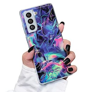 Sunswim for Galaxy S21 Plus Case Protective Cover Marble Phone Case for Women Girls Sparkle Slim Fit Shockproof Soft Silicone Rubber TPU Bumper Case for Samsung Galaxy S21 Plus 5G Case 6.7" 2021-Blue