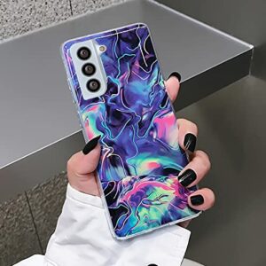 Sunswim for Galaxy S21 Plus Case Protective Cover Marble Phone Case for Women Girls Sparkle Slim Fit Shockproof Soft Silicone Rubber TPU Bumper Case for Samsung Galaxy S21 Plus 5G Case 6.7" 2021-Blue