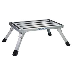 gogood aluminum folding platform steps rv step stool with anti-slip surface & rubber feet for motorhome, trailer, suv, also for kitchen & office, 440lb capacity