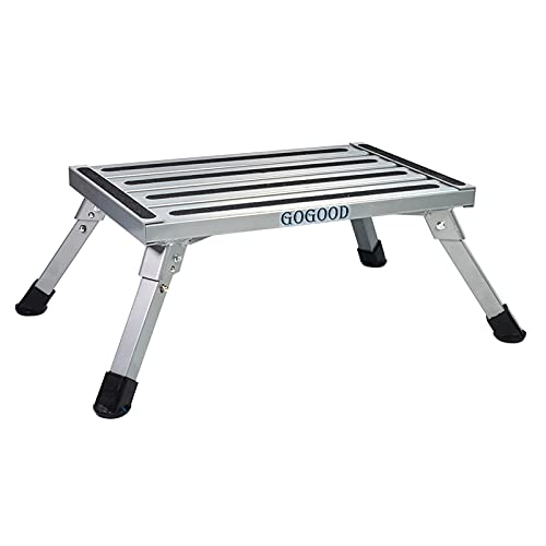 GOGOOD Aluminum Folding Platform Steps RV Step Stool with Anti-Slip Surface & Rubber Feet for Motorhome, Trailer, SUV, Also for Kitchen & Office, 440LB Capacity