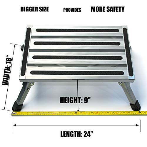 GOGOOD Aluminum Folding Platform Steps RV Step Stool with Anti-Slip Surface & Rubber Feet for Motorhome, Trailer, SUV, Also for Kitchen & Office, 440LB Capacity