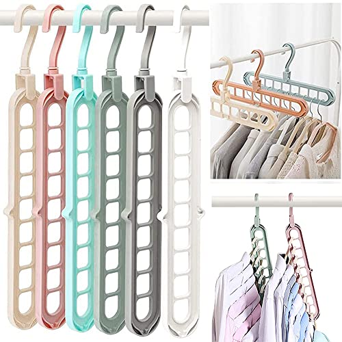 BINBE 6 Pcs Magic Space Saving Clothes Hangers with 9 Holes, Closet Organizers and Storage, Multifunctional Closet Organizer for Heavy Clothes Shirts Pants Dresses Coats (6)