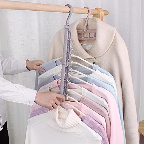 BINBE 6 Pcs Magic Space Saving Clothes Hangers with 9 Holes, Closet Organizers and Storage, Multifunctional Closet Organizer for Heavy Clothes Shirts Pants Dresses Coats (6)