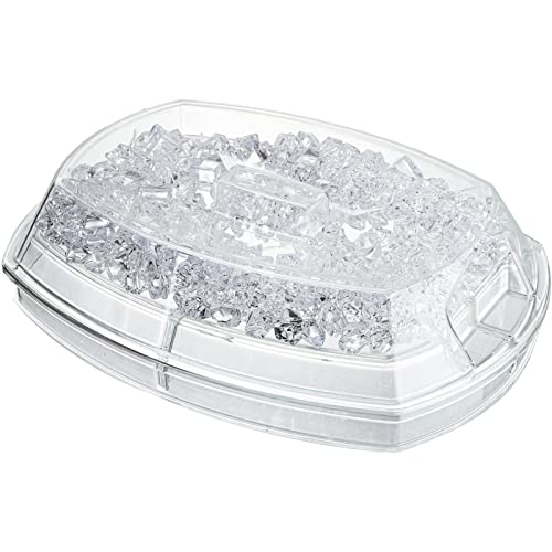 DEAYOU 4 Section Ice Serving Tray, Cold Serving Tray with Flip-Lid for Party Food, Outdoor Serving Platter Dish with Ice Cooling Tray for Appetizers, Fruits, Vegetables, Salads, Picnic, Snack