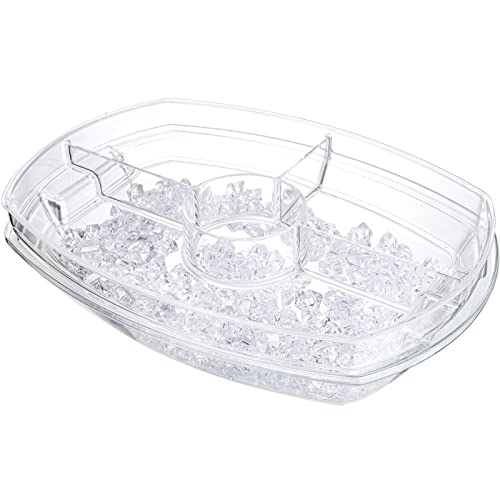 DEAYOU 4 Section Ice Serving Tray, Cold Serving Tray with Flip-Lid for Party Food, Outdoor Serving Platter Dish with Ice Cooling Tray for Appetizers, Fruits, Vegetables, Salads, Picnic, Snack