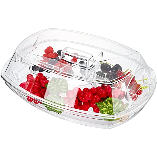 DEAYOU 4 Section Ice Serving Tray, Cold Serving Tray with Flip-Lid for Party Food, Outdoor Serving Platter Dish with Ice Cooling Tray for Appetizers, Fruits, Vegetables, Salads, Picnic, Snack