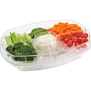 DEAYOU 4 Section Ice Serving Tray, Cold Serving Tray with Flip-Lid for Party Food, Outdoor Serving Platter Dish with Ice Cooling Tray for Appetizers, Fruits, Vegetables, Salads, Picnic, Snack