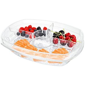 DEAYOU 4 Section Ice Serving Tray, Cold Serving Tray with Flip-Lid for Party Food, Outdoor Serving Platter Dish with Ice Cooling Tray for Appetizers, Fruits, Vegetables, Salads, Picnic, Snack