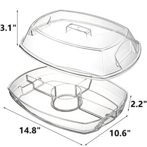 DEAYOU 4 Section Ice Serving Tray, Cold Serving Tray with Flip-Lid for Party Food, Outdoor Serving Platter Dish with Ice Cooling Tray for Appetizers, Fruits, Vegetables, Salads, Picnic, Snack