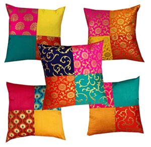 pinkparrot dopian silk multi colour cushion 16x16 inch set of 5 pc-c11a