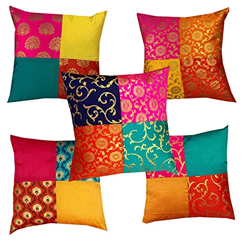 Pinkparrot dopian Silk Multi Colour Cushion 16x16 inch Set of 5 pc-c11a