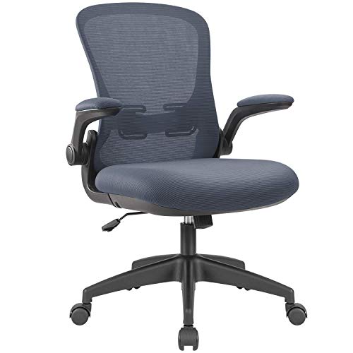 Devoko Office Desk Chair Ergonomic Mesh Chair Lumbar Support with Flip Up Arms and Adjustable Height (Grey)