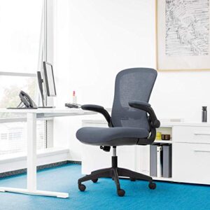 Devoko Office Desk Chair Ergonomic Mesh Chair Lumbar Support with Flip Up Arms and Adjustable Height (Grey)