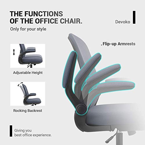 Devoko Office Desk Chair Ergonomic Mesh Chair Lumbar Support with Flip Up Arms and Adjustable Height (Grey)