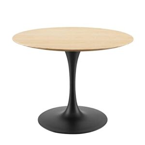 modway lippa round wood grain 40" dining table, black natural
