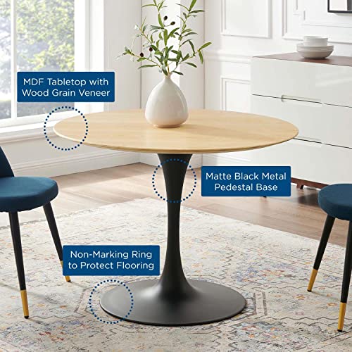 Modway Lippa Round Wood Grain 40" Dining Table, Black Natural