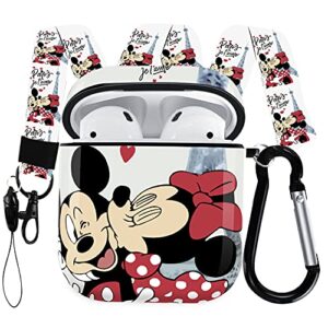 airpods case designed for apple airpods 2 & 1,full protective case cover with keychain and lanyard,shockproof anti case for airpods charging case (mickey and minnie)
