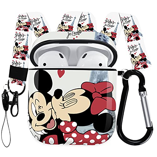 Airpods Case Designed for Apple AirPods 2 & 1,Full Protective Case Cover with Keychain and Lanyard,Shockproof Anti Case for Airpods Charging Case (Mickey and Minnie)