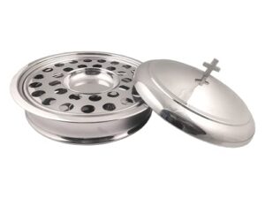 communion ware holy serving tray including center bread plate with a cover - stainless steel (silver/mirror)