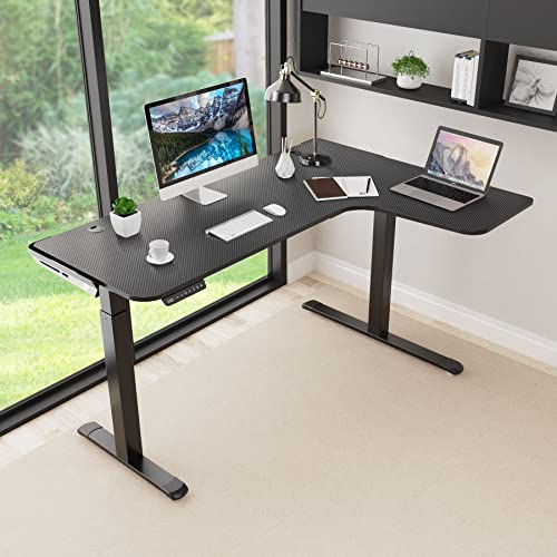 DESIGNA 61 Inches L Shaped Standing Desk, Electric Height Adjustable Dual Motor Sit Stand Up Home Office Corner Computer Gaming Table Large Modern Workstation with 4 Memory Presets, Black, Right Side