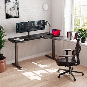 DESIGNA 61 Inches L Shaped Standing Desk, Electric Height Adjustable Dual Motor Sit Stand Up Home Office Corner Computer Gaming Table Large Modern Workstation with 4 Memory Presets, Black, Right Side