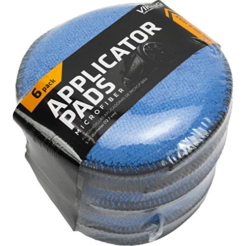 VIKING Microfiber Car Detailing Applicator Pads, Car Wax Applicator, 5 Inch Diameter, 6 Pack, Blue/Grey