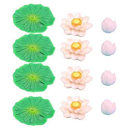 POPETPOP 12pcs Artificial Floating Lotus Flowers Water Lily Pads Aquarium Fish Tank Decoration for Terrariums Miniature Fairy Garden Pool Patio Pond Wedding Decor