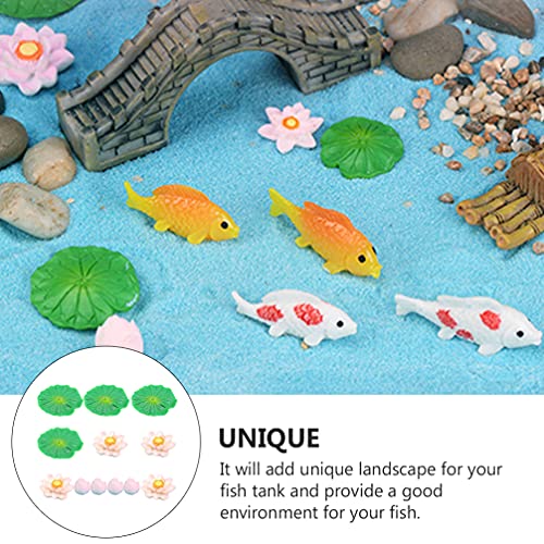 POPETPOP 12pcs Artificial Floating Lotus Flowers Water Lily Pads Aquarium Fish Tank Decoration for Terrariums Miniature Fairy Garden Pool Patio Pond Wedding Decor