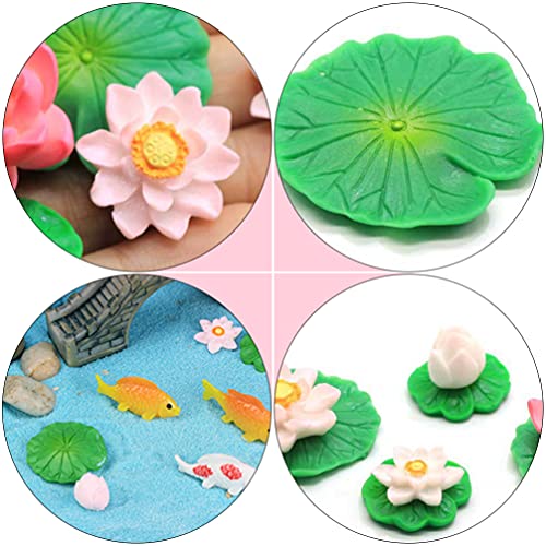 POPETPOP 12pcs Artificial Floating Lotus Flowers Water Lily Pads Aquarium Fish Tank Decoration for Terrariums Miniature Fairy Garden Pool Patio Pond Wedding Decor