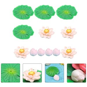 POPETPOP 12pcs Artificial Floating Lotus Flowers Water Lily Pads Aquarium Fish Tank Decoration for Terrariums Miniature Fairy Garden Pool Patio Pond Wedding Decor