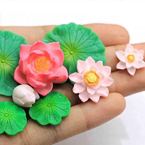 POPETPOP 12pcs Artificial Floating Lotus Flowers Water Lily Pads Aquarium Fish Tank Decoration for Terrariums Miniature Fairy Garden Pool Patio Pond Wedding Decor