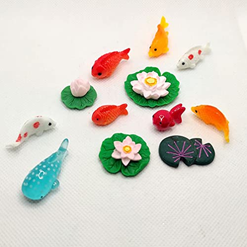 POPETPOP 12pcs Artificial Floating Lotus Flowers Water Lily Pads Aquarium Fish Tank Decoration for Terrariums Miniature Fairy Garden Pool Patio Pond Wedding Decor